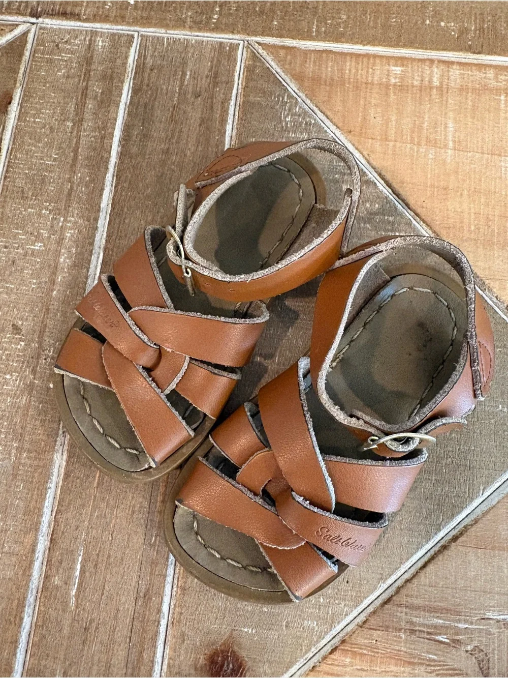 Saltwater Kids Brown Leather Sandals Buckle Size toddler 5 boy girl waterproof